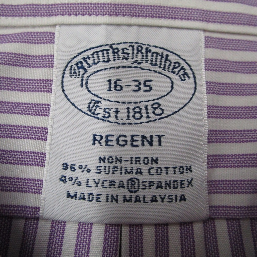 Brooks Brothers Regent Dress Shirt Mens 16 35 Purple Stripe Non-Iron Supima - Picture 3 of 9